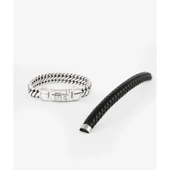 Buddha to Buddha Silber Armbänder | Lederschmuck-Armband Ben Customized Set Silber & Leder