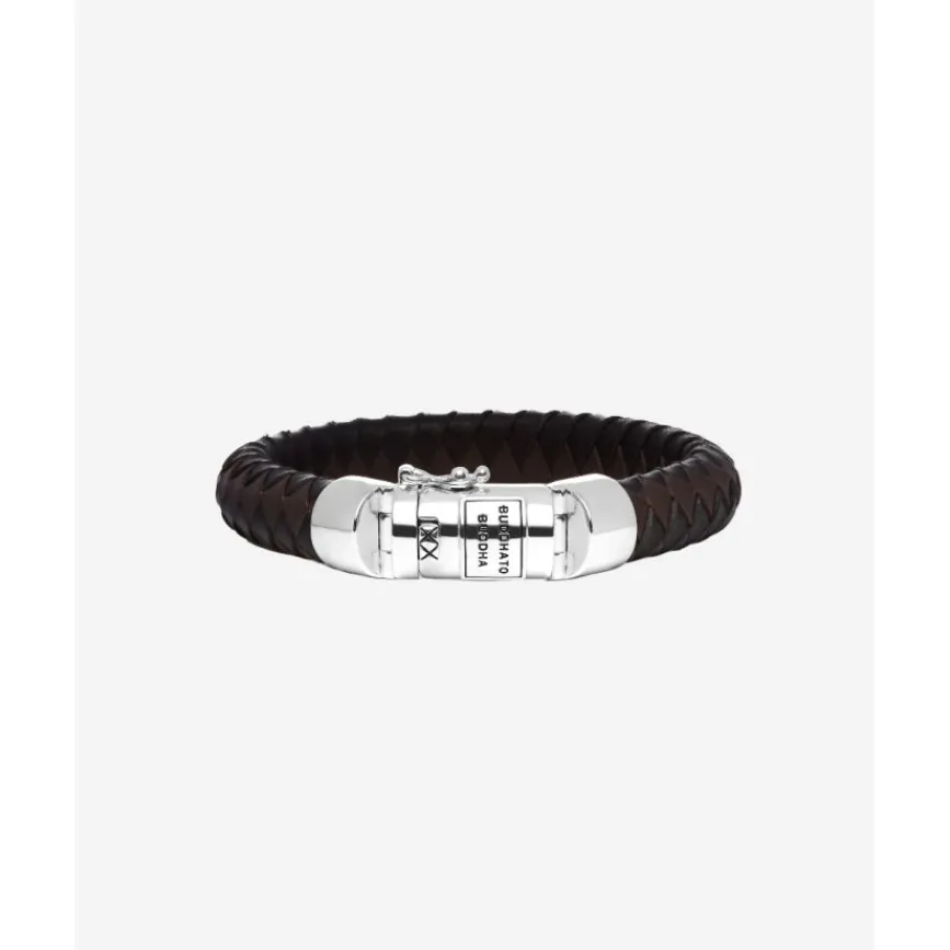 Buddha to Buddha Silber Armbänder-Armband Ben Leder Schwarz & Braun