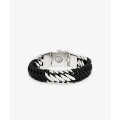 Buddha to Buddha Engrave | Leder Armbänder-Armband Ben Mix Silber Leder Schwarz