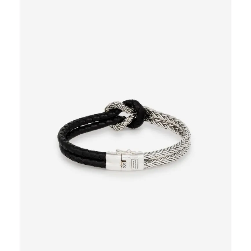 Buddha to Buddha Leder Armbänder | Lederschmuck-Armband Katja Knot Mix Silber/Leder Schwarz