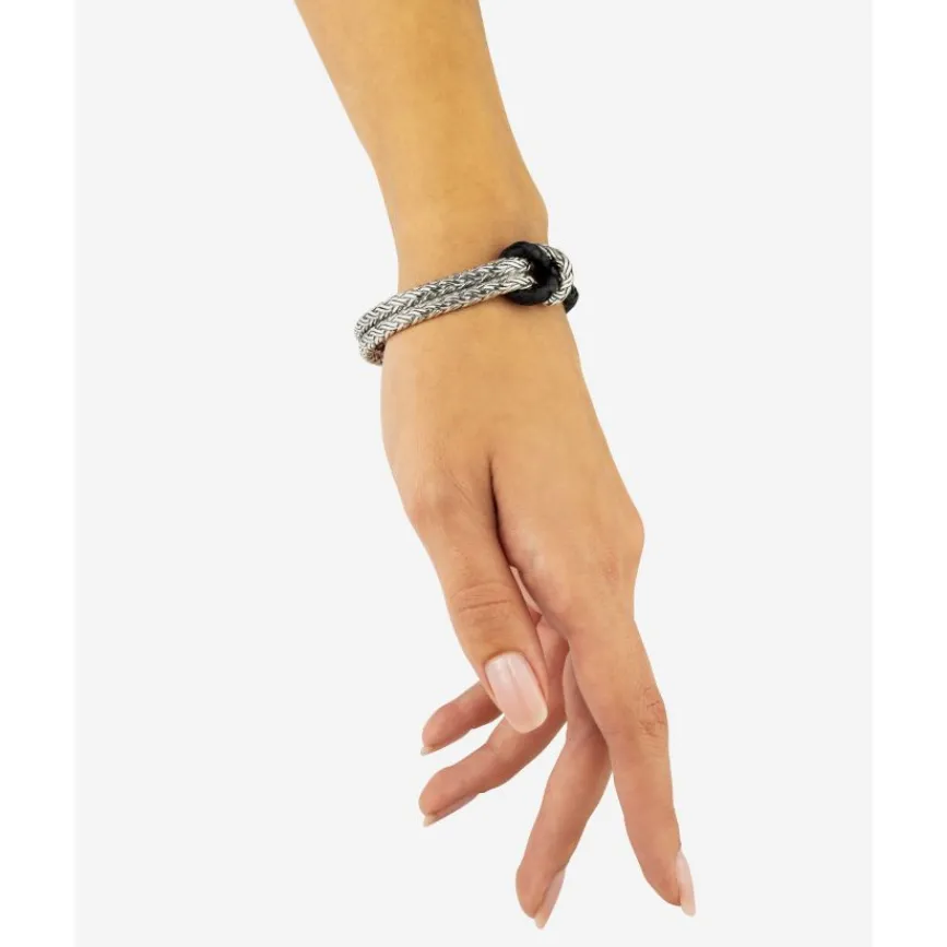 Buddha to Buddha Leder Armbänder | Lederschmuck-Armband Katja Knot Mix Silber/Leder Schwarz