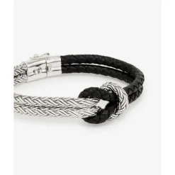 Buddha to Buddha Leder Armbänder | Lederschmuck-Armband Katja Knot Mix Silber/Leder Schwarz