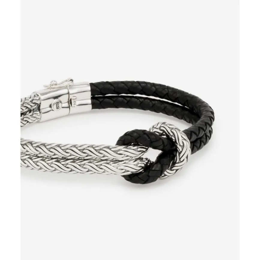 Buddha to Buddha Leder Armbänder | Lederschmuck-Armband Katja Knot Mix Silber/Leder Schwarz