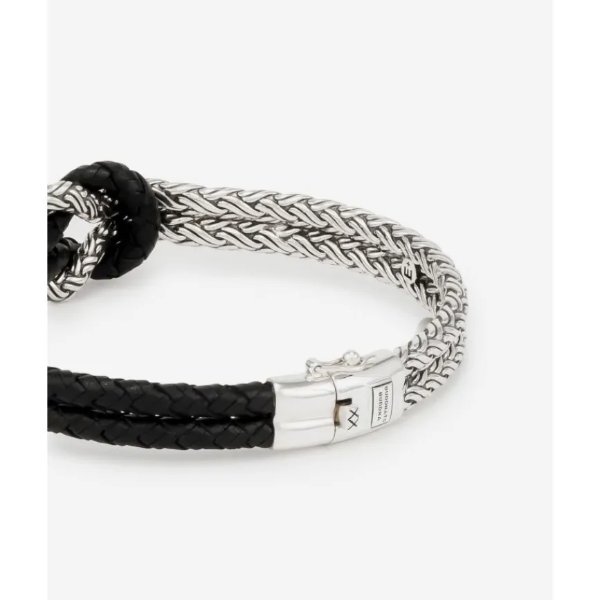 Buddha to Buddha Leder Armbänder | Lederschmuck-Armband Katja Knot Mix Silber/Leder Schwarz