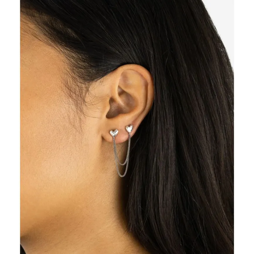 Buddha to Buddha Silber Ohrringe | Silberschmuck-Doppelherz Studs Single Piece Silber
