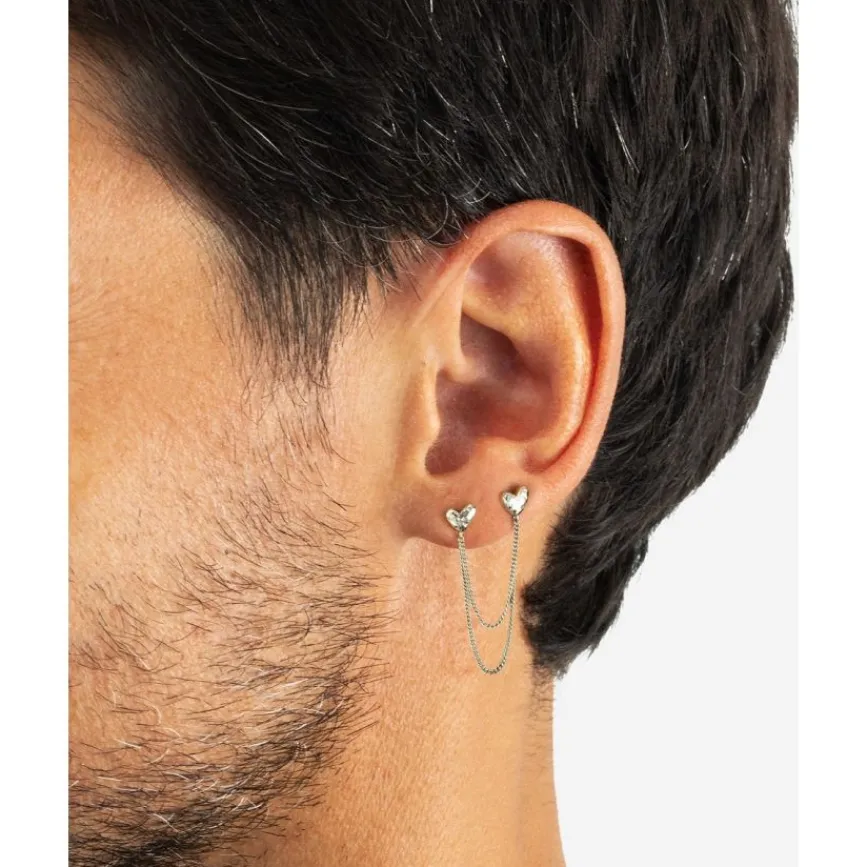 Buddha to Buddha Silber Ohrringe | Silberschmuck-Doppelherz Studs Single Piece Silber