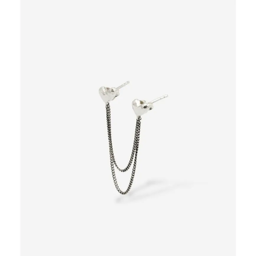 Buddha to Buddha Silber Ohrringe | Silberschmuck-Doppelherz Studs Single Piece Silber